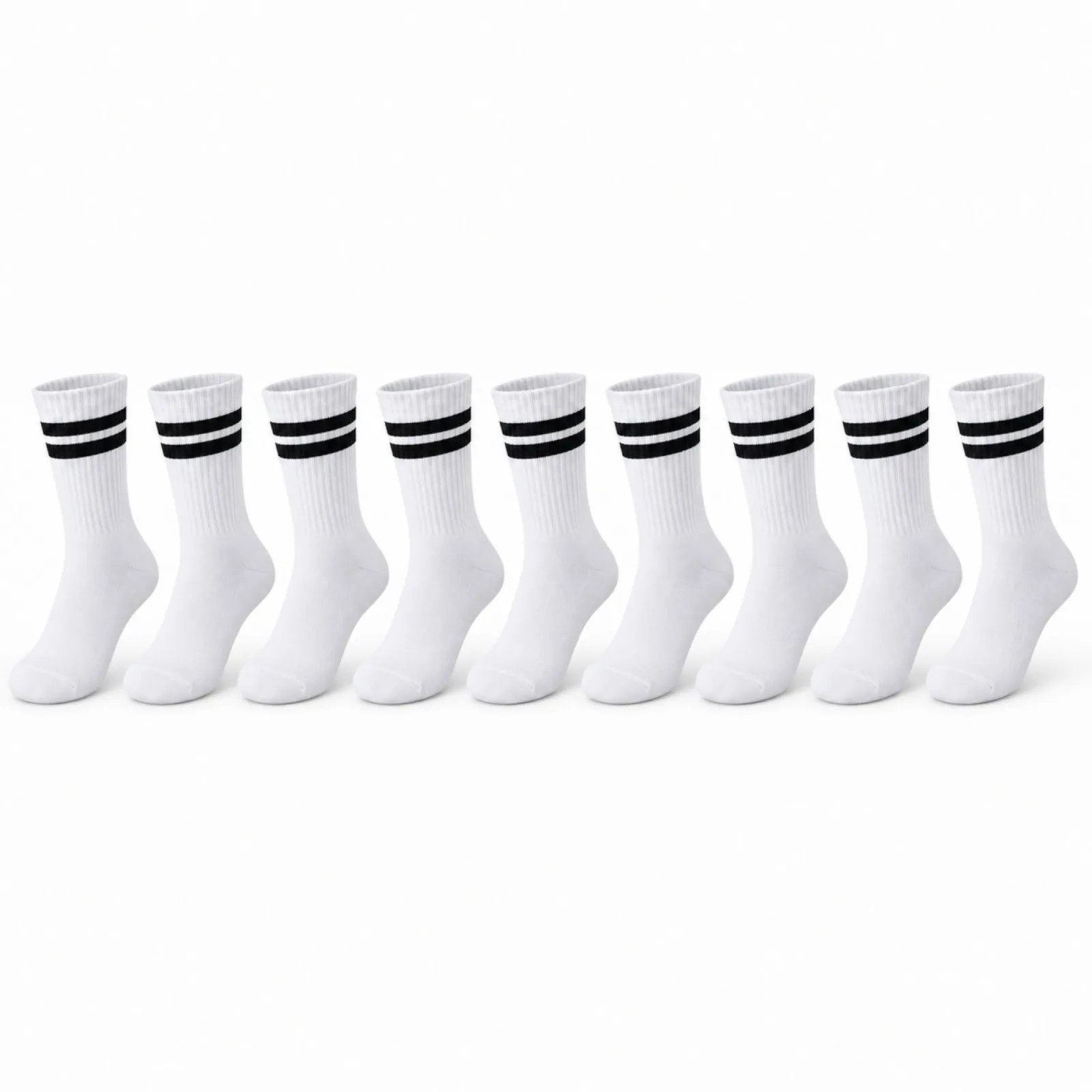 Unisex Beyaz Çorap Siyah Çizgili 9'lu Set Uzun Soket Günlük Spor Kolej Stil Kadın Erkek Çorabı