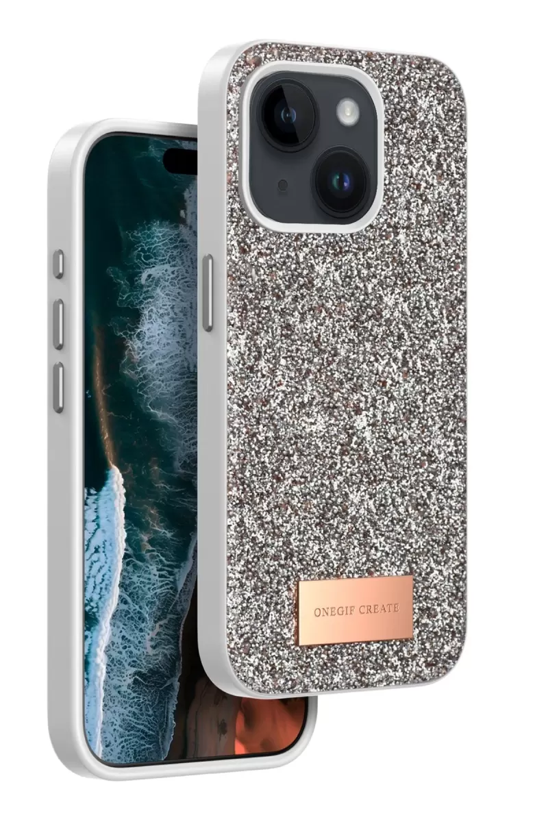 Onegif Apple iPhone 15 Uyumlu Bright Simli Kapak - Gold