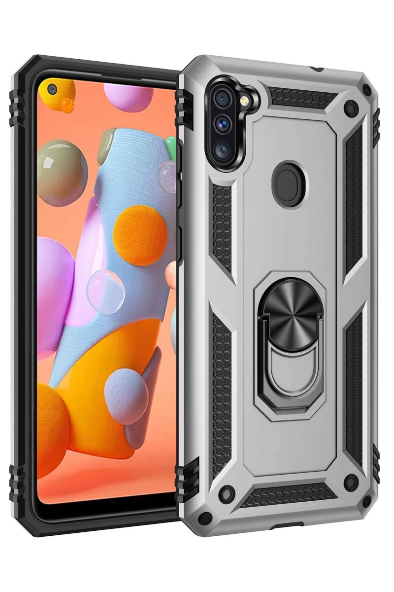Samsung Galaxy A11 Uyumlu Kılıf Sofya Yüzüklü Silikon Kapak - Gümüş
