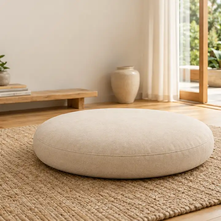 Düz Yuvarlak Yer Minderi · 60 × 60 × 8 cm | Krem | İç mekân