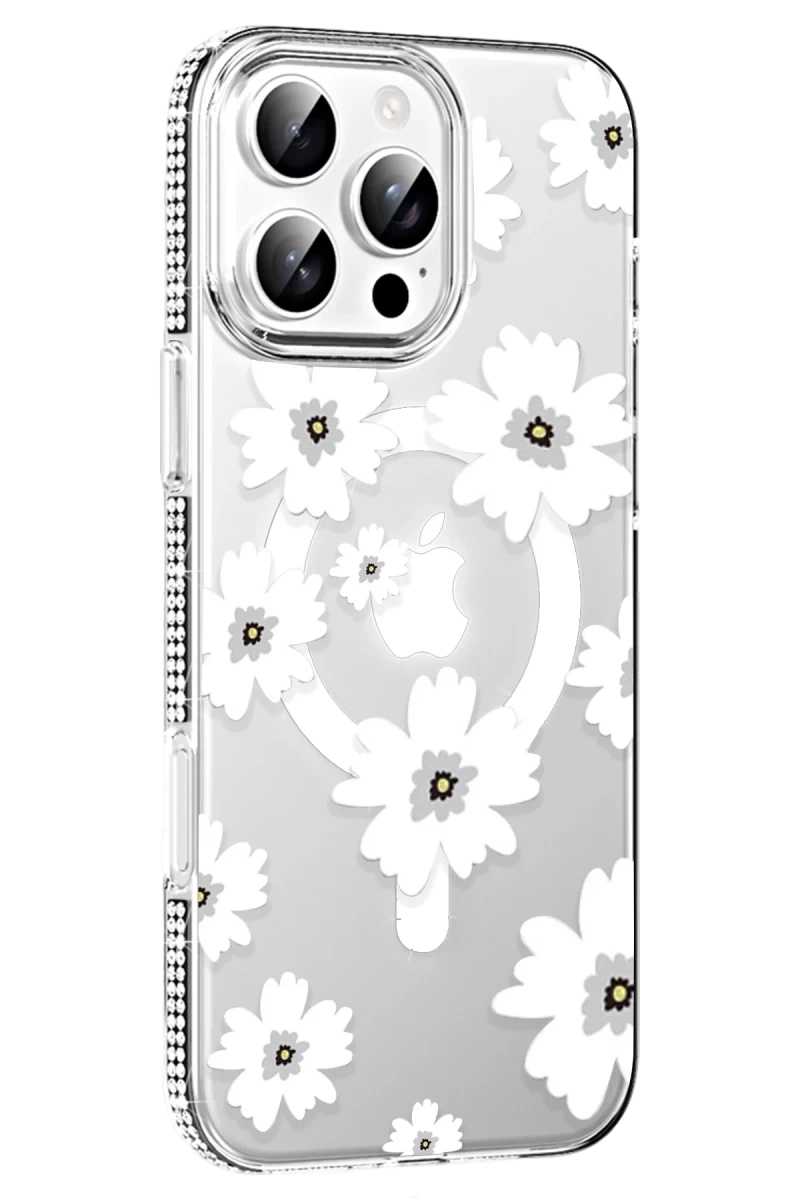 Joko Apple iPhone 16 Pro Max Uyumlu Floral Magsafe Kapak - Beyaz