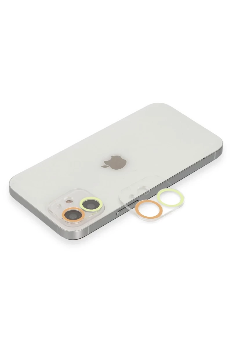 Apple iPhone 12 Mini Uyumlu Renkli Kamera Lens Koruma Cam - Sarı-Turuncu