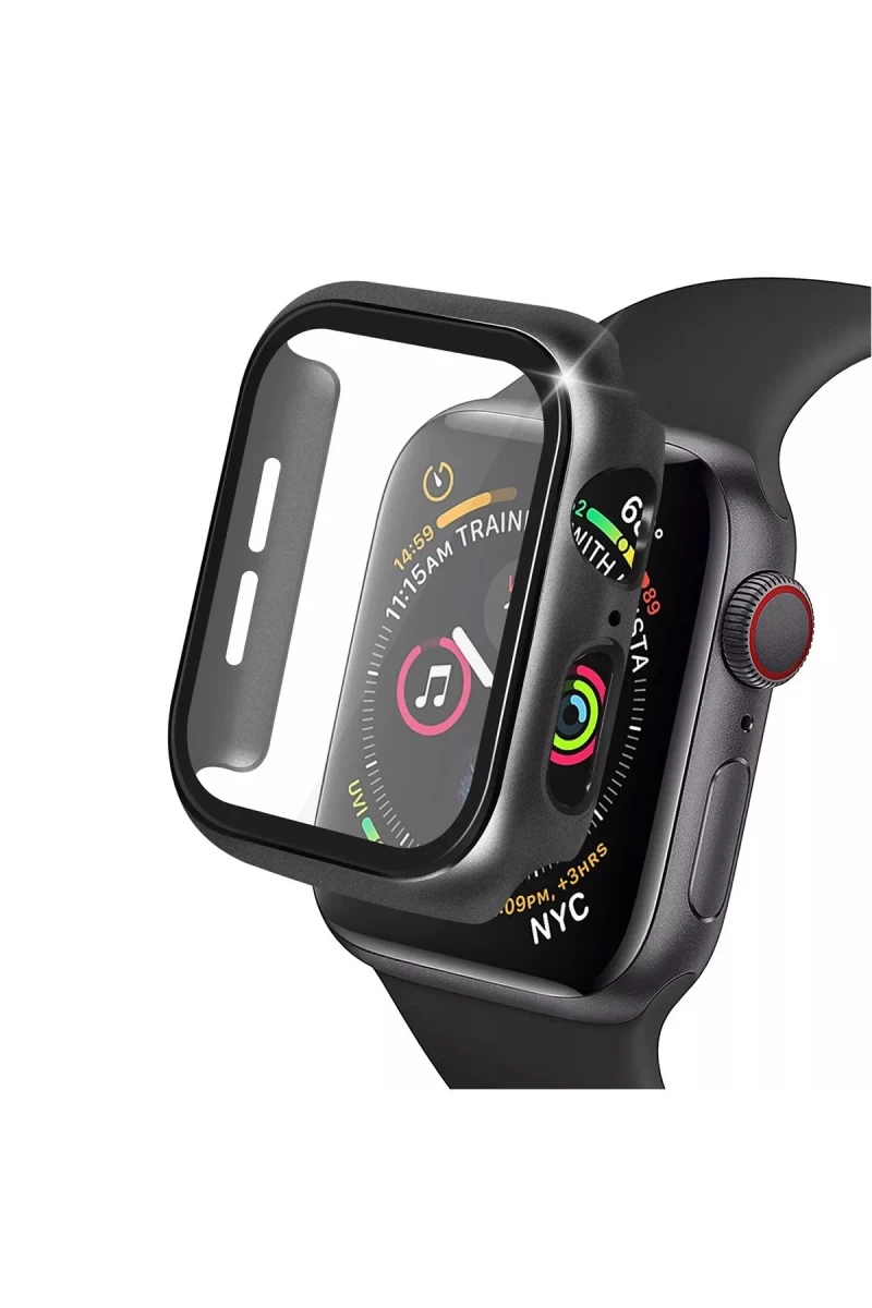 Apple Watch 41mm Uyumlu Camlı Kasa Ekran Koruyucu - Siyah