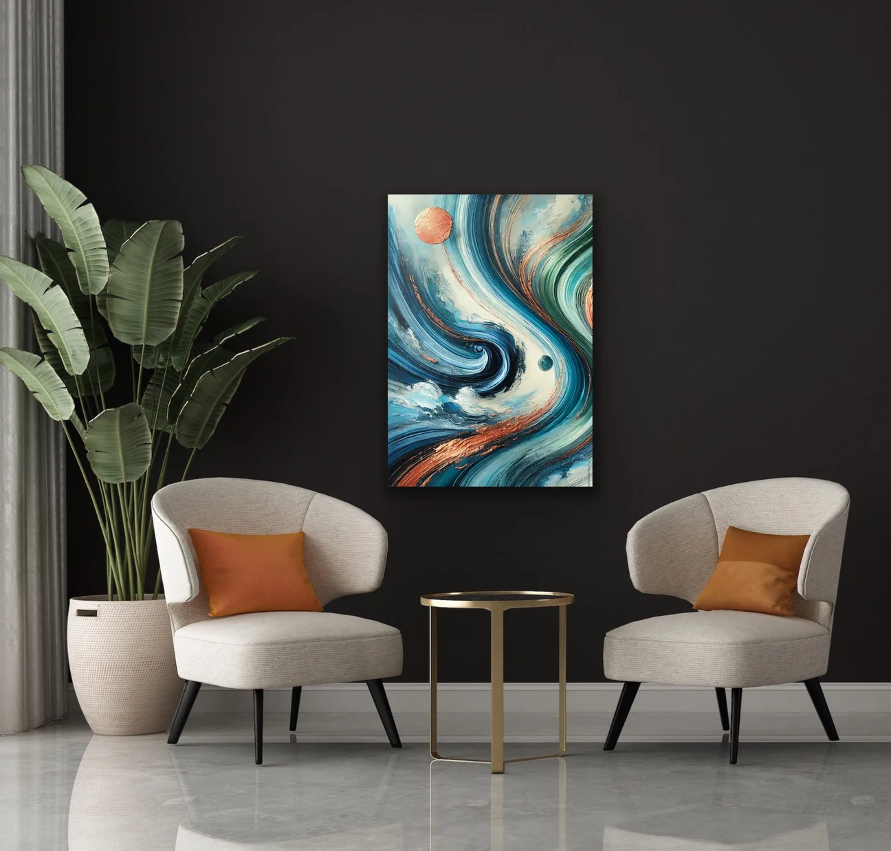 Turuncu Yeşil Mavi Soyut Kanvas Tablo 70x100cm