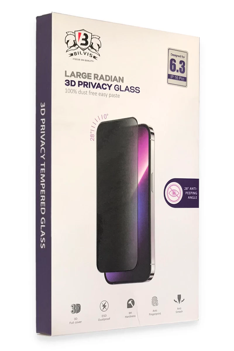 Apple iPhone 16 Pro Uyumlu Bilvis 3D Radian Hayalet Cam Ekran Koruyucu