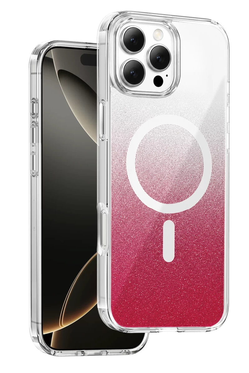 Onegif Apple iPhone 16 Pro Max Uyumlu Sora Simli Magsafe Kapak - Kırmızı
