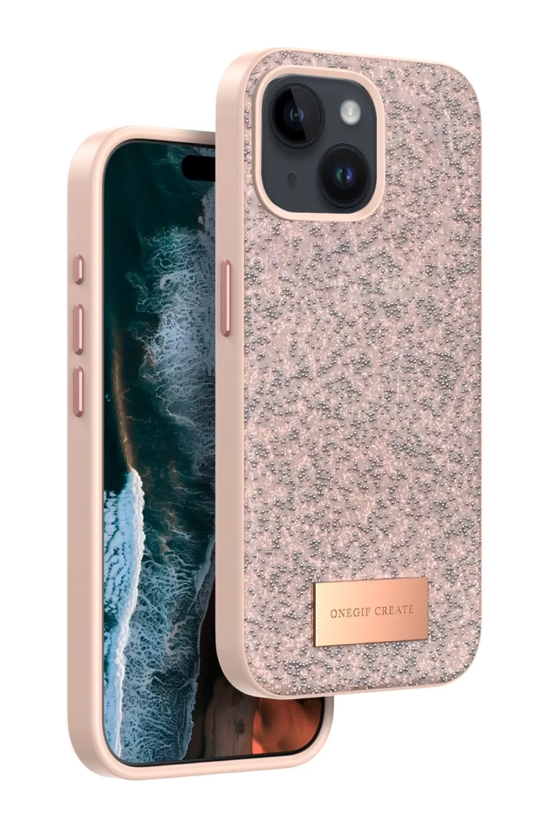 Onegif Apple iPhone 15 Uyumlu Bright Simli Kapak - Pembe
