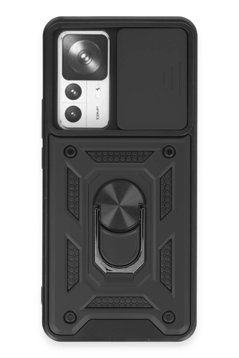 Xiaomi Mi 12T Pro Uyumlu Kılıf Pars Lens Yüzüklü Silikon - Siyah