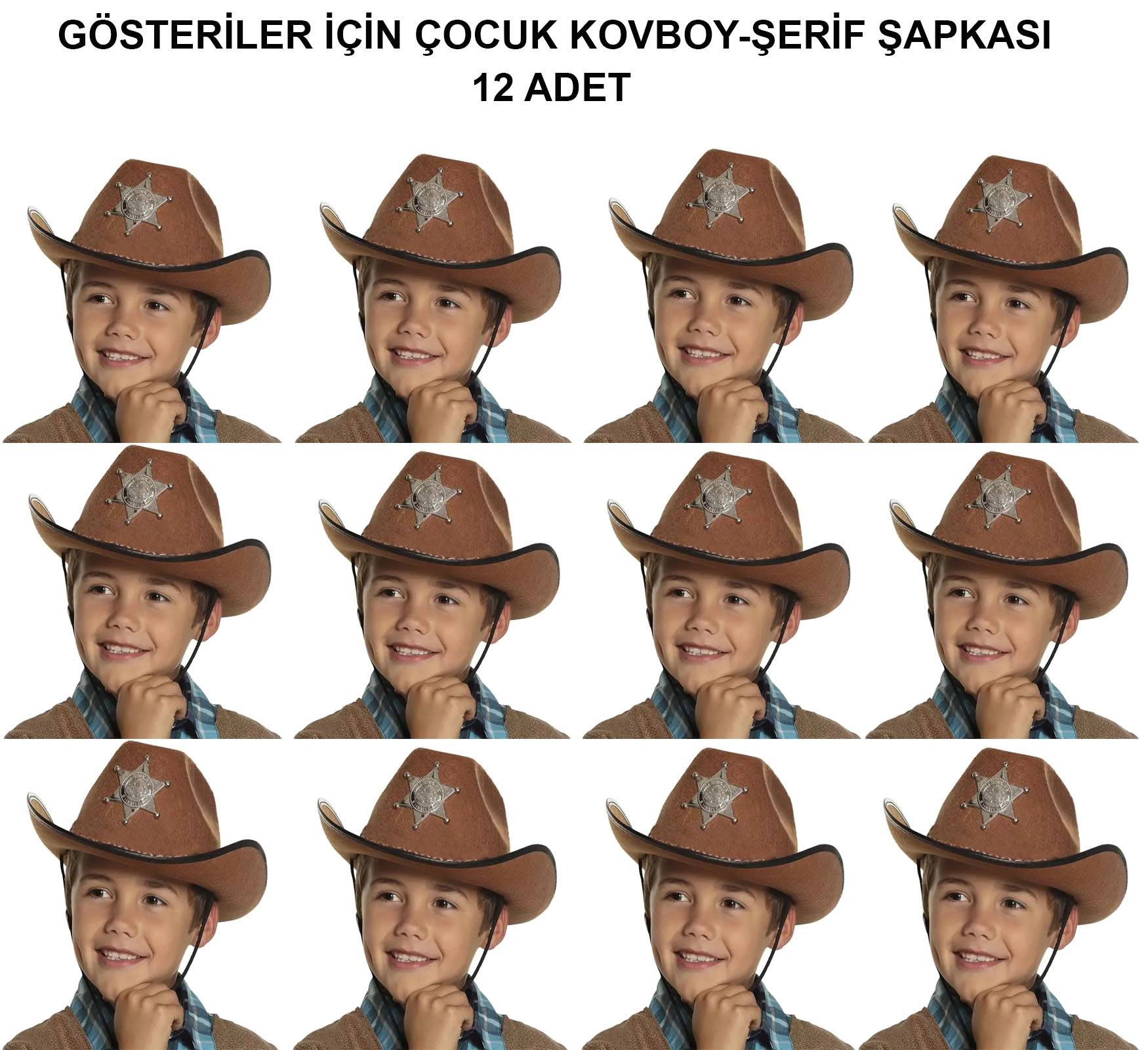 Kovboy Şerif Şapkası Kahve 12 Adet - Kostüm, Parti ve Gösteri Şapkası