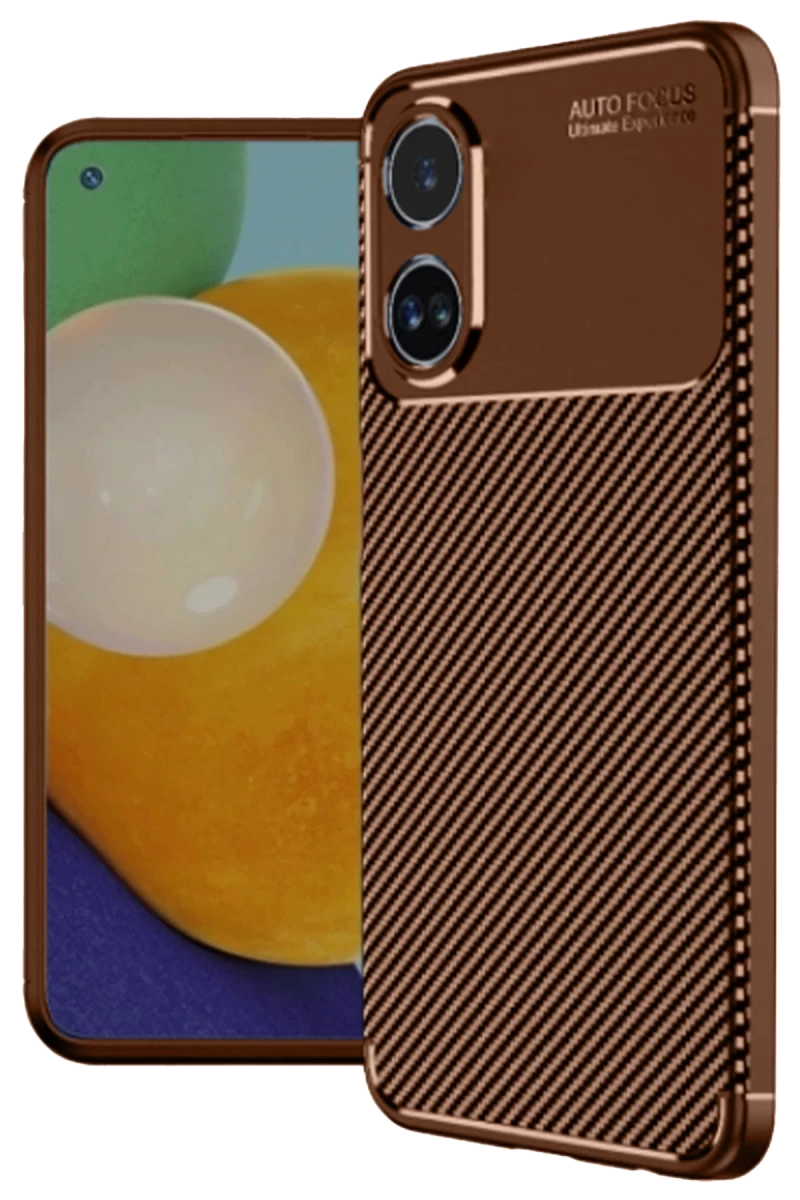 Oppo A38 Uyumlu Kılıf Auto Focus Karbon Kapak - Kahverengi
