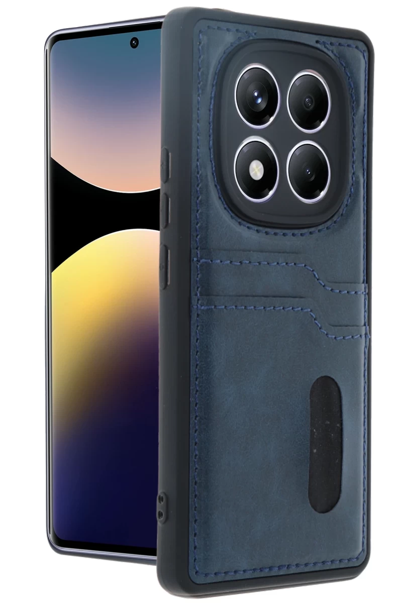 Xiaomi Redmi Note 14 Pro 4G Uyumlu Kılıf Sara Kartvizitli Deri Kılıf - Lacivert