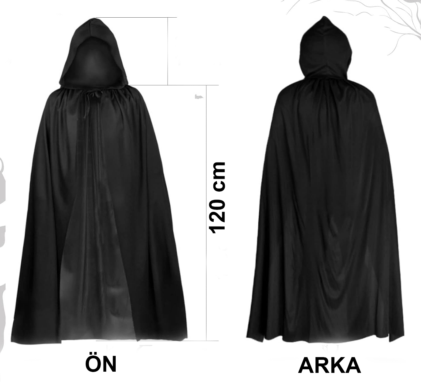 Siyah Uzun Pelerin 120 cm Kapüşonlu ? Cosplay ve Parti Kostümü