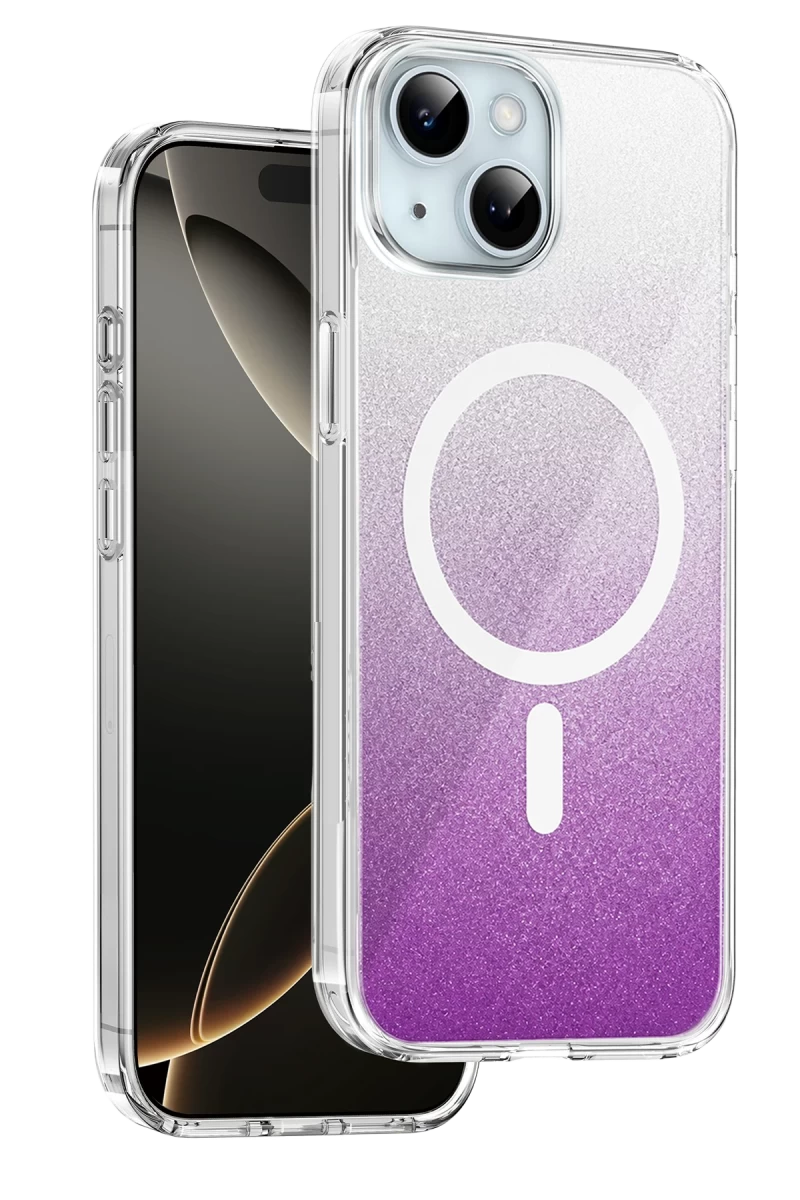 Onegif Apple iPhone 15 Uyumlu Sora Simli Magsafe Kapak - Mor