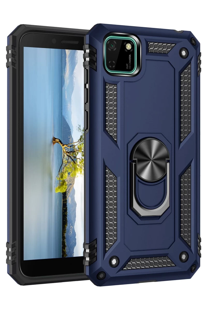 Huawei Y5P Uyumlu Kılıf Sofya Yüzüklü Silikon Kapak - Lacivert