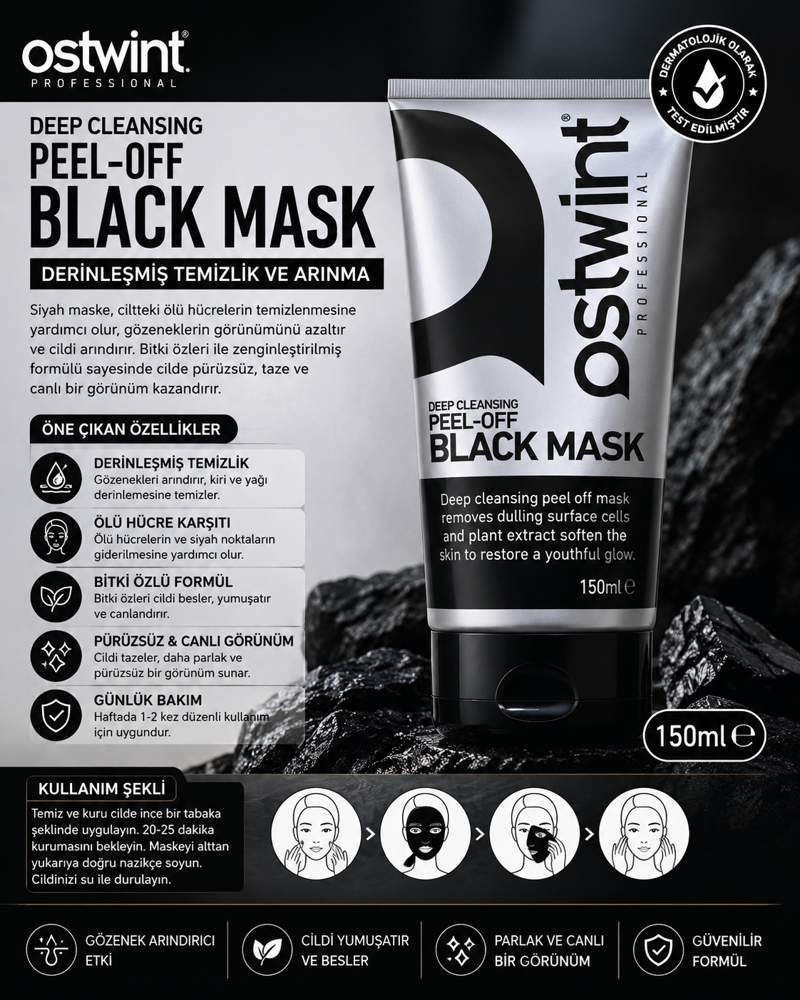 Professional Peel Off Black Mask 150 ml Siyah Maske Derin Temizleyici Soyulabilir Yüz Maskesi