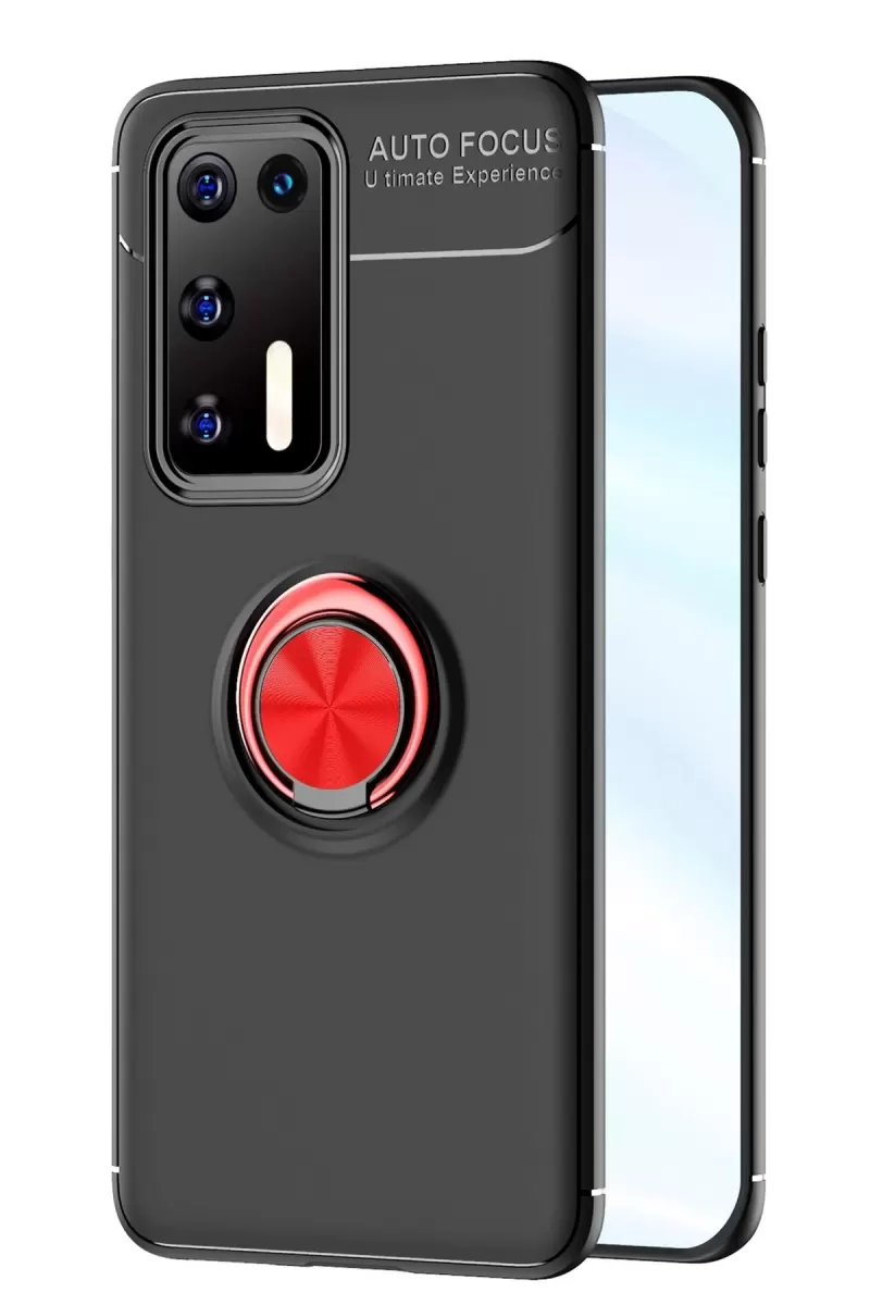 Huawei P40 Uyumlu Kılıf Range Yüzüklü Silikon - Siyah-Kırmızı
