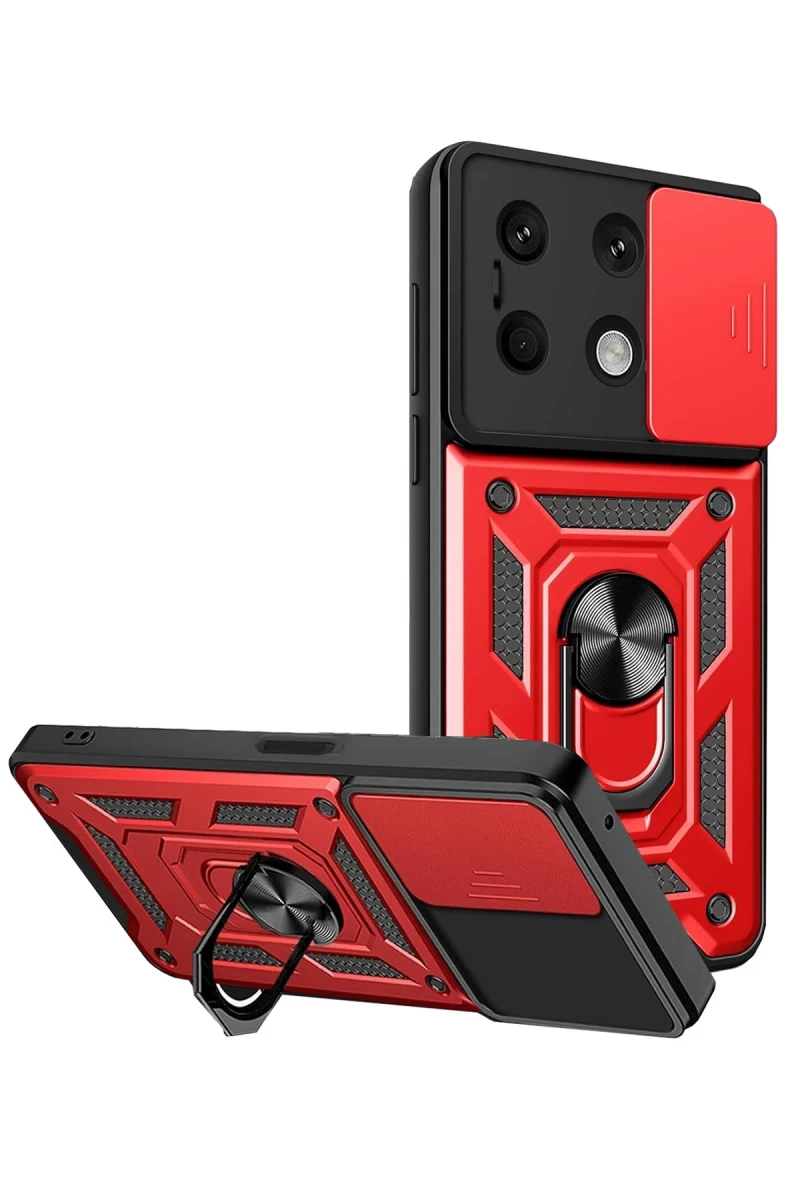 Xiaomi Redmi Note 13 4G Uyumlu Kılıf Pars Lens Yüzüklü Silikon - Kırmızı