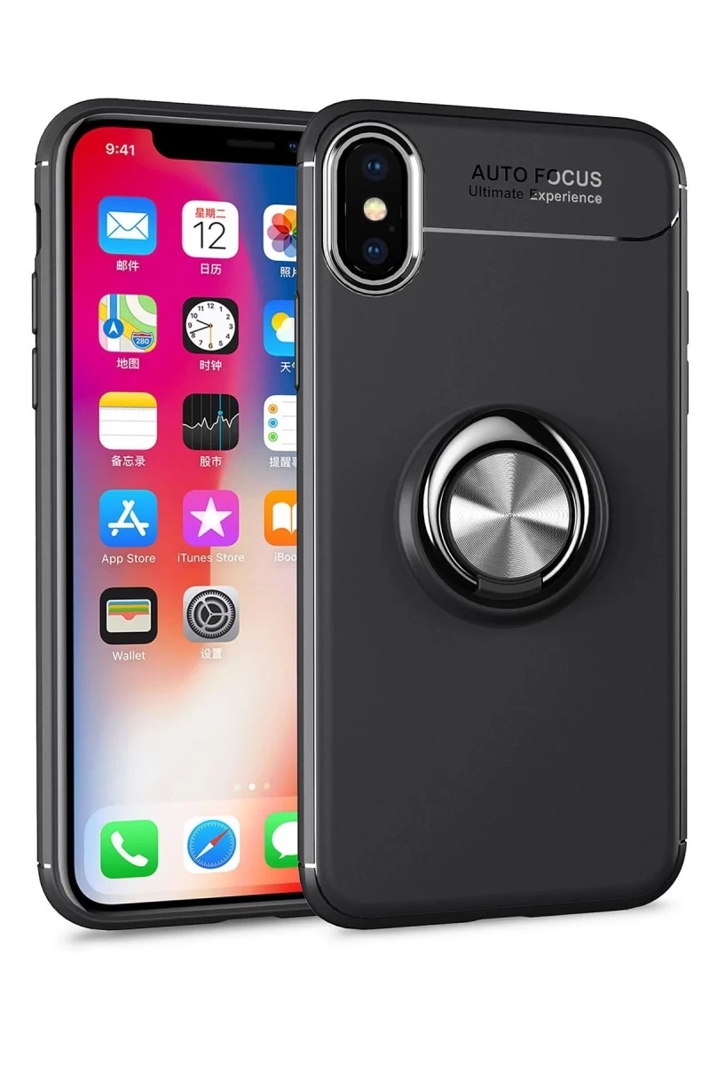Apple iPhone XS Max Uyumlu Kılıf Range Yüzüklü Silikon - Siyah