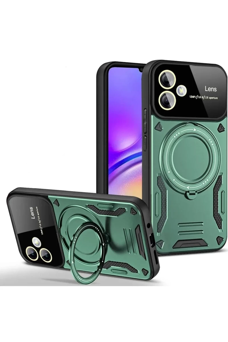 Samsung Galaxy A06 Uyumlu Kılıf Joy Lens Standlı Kapak - Koyu Yeşil