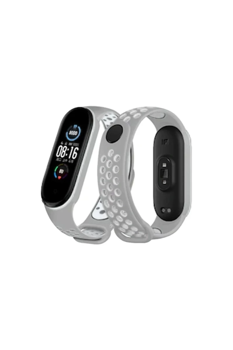 Xiaomi Mi Band 6 Uyumlu Spor Delikli Kordon - Gri-Kırmızı
