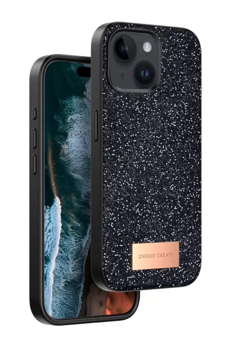 Onegif Apple iPhone 14 Uyumlu Bright Simli Kapak - Siyah