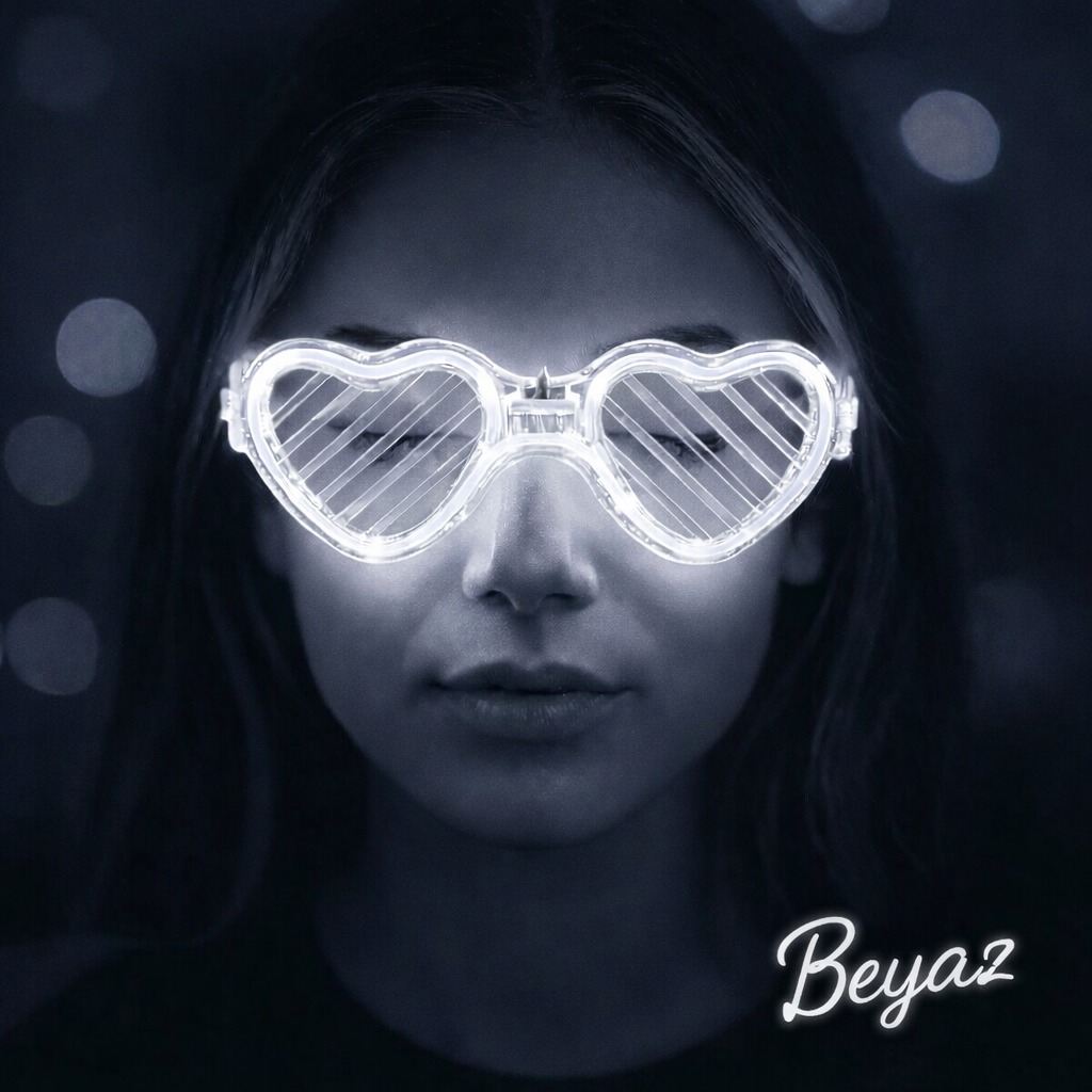 Beyaz LED Işıklı Kalp Gözlük ? 3 Modlu Parti & Glow Gözlüğü