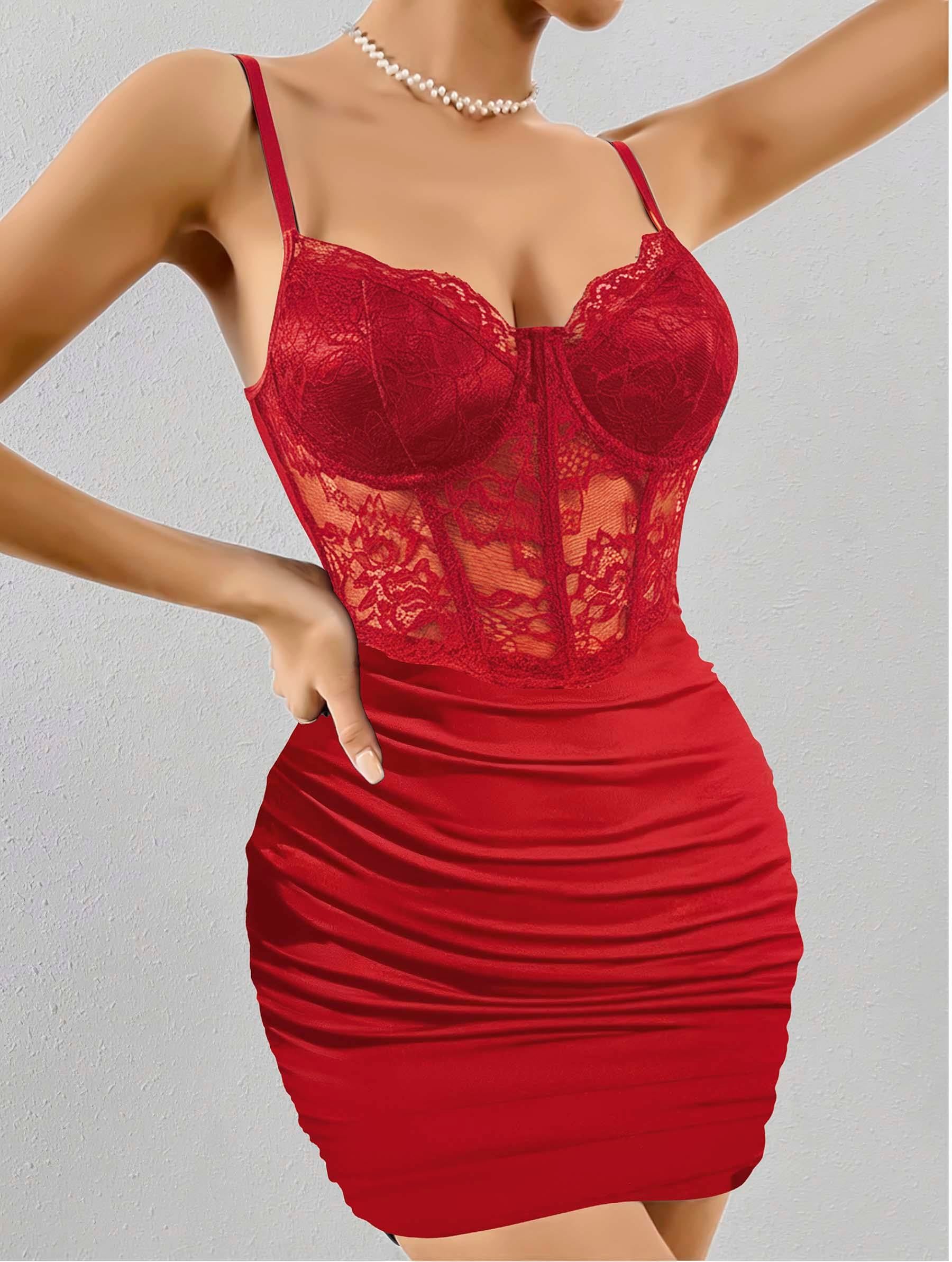 Kadın Kırmızı Transparan Karın ve Dantel Detaylı Gece Kıyafeti 5150 · BEDEN: S/M · RENK: Kırmızı