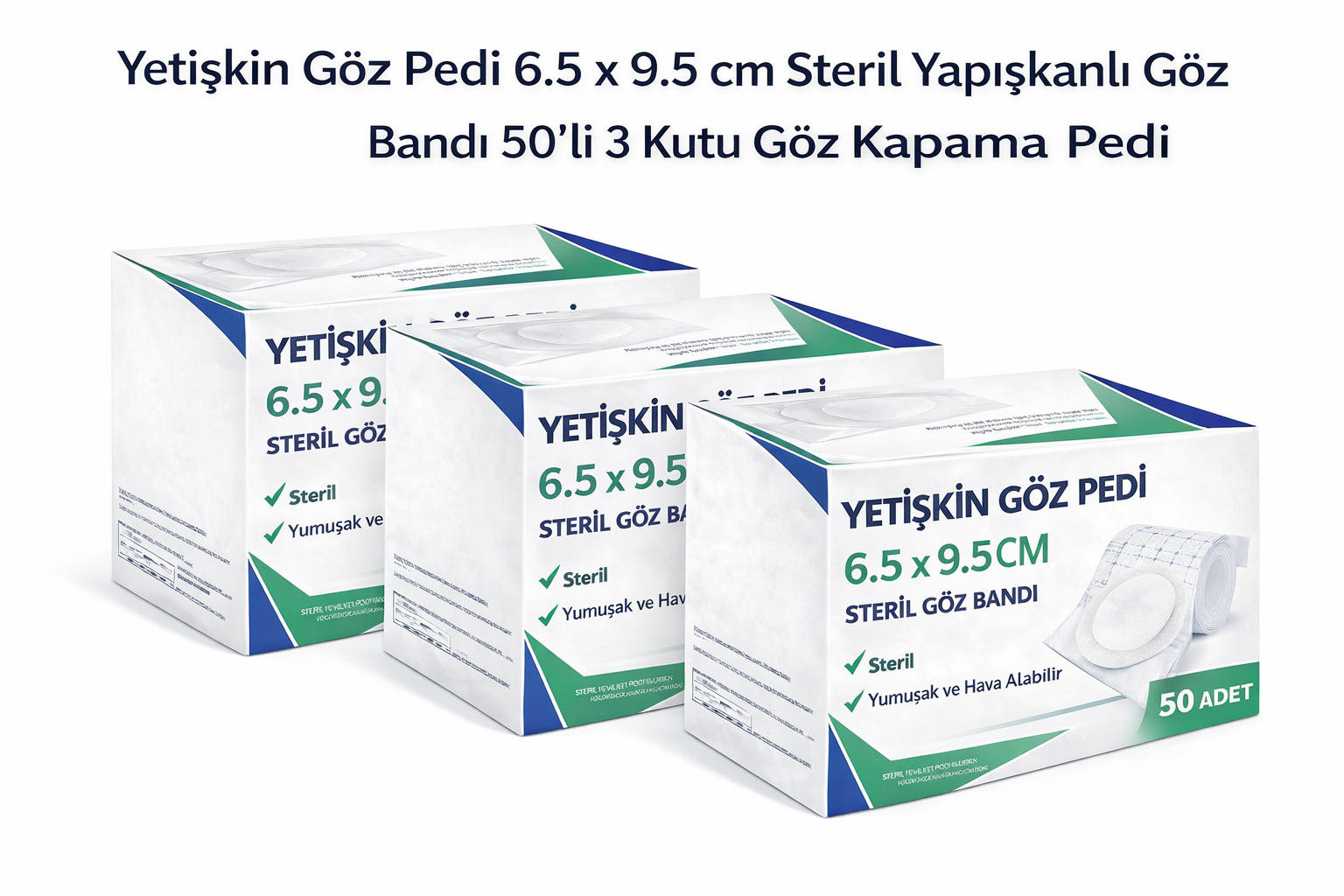 Yetişkin Göz Pedi 6.5 x 9.5 cm Steril Yapışkanlı Göz Bandı 50’li 3 Kutu Göz Kapama Pedi