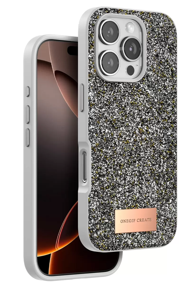 Onegif Apple iPhone 16 Pro Uyumlu Bright Simli Kapak - Gümüş