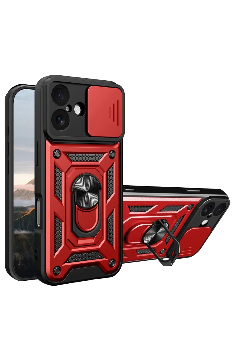 Apple iPhone 17 Uyumlu Pars Lens Yüzüklü Silikon - Kırmızı