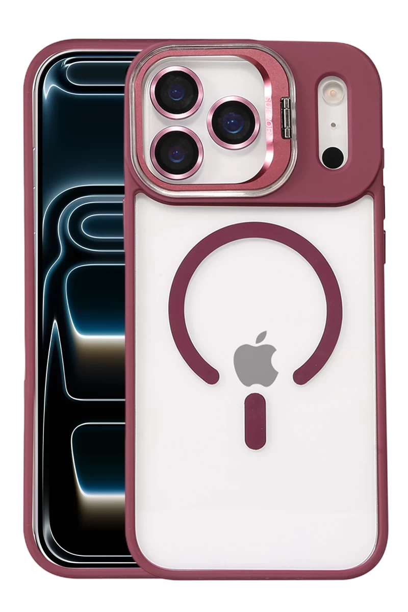 Joko Apple iPhone 17 Pro Max Uyumlu Remim Lensli Magsafe Standlı Kapak - Bordo