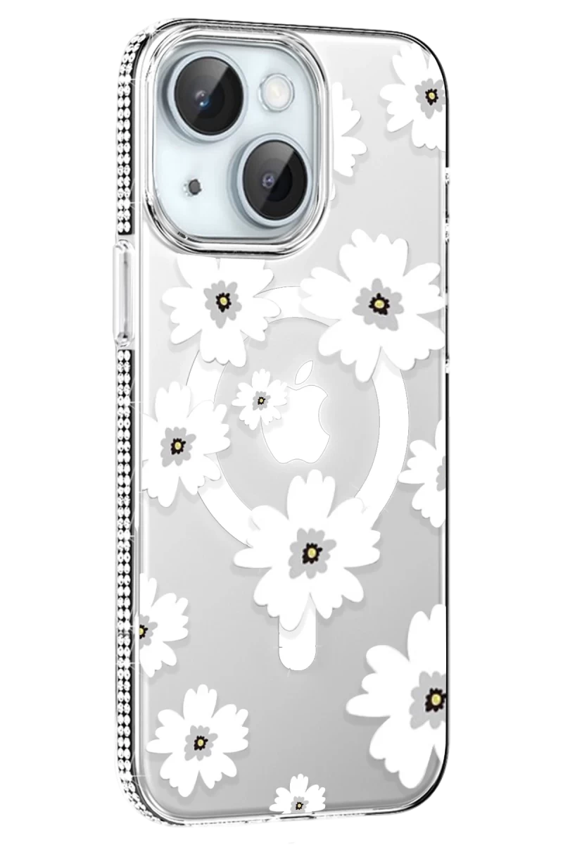 Joko Apple iPhone 14 Uyumlu Floral Magsafe Kapak - Beyaz