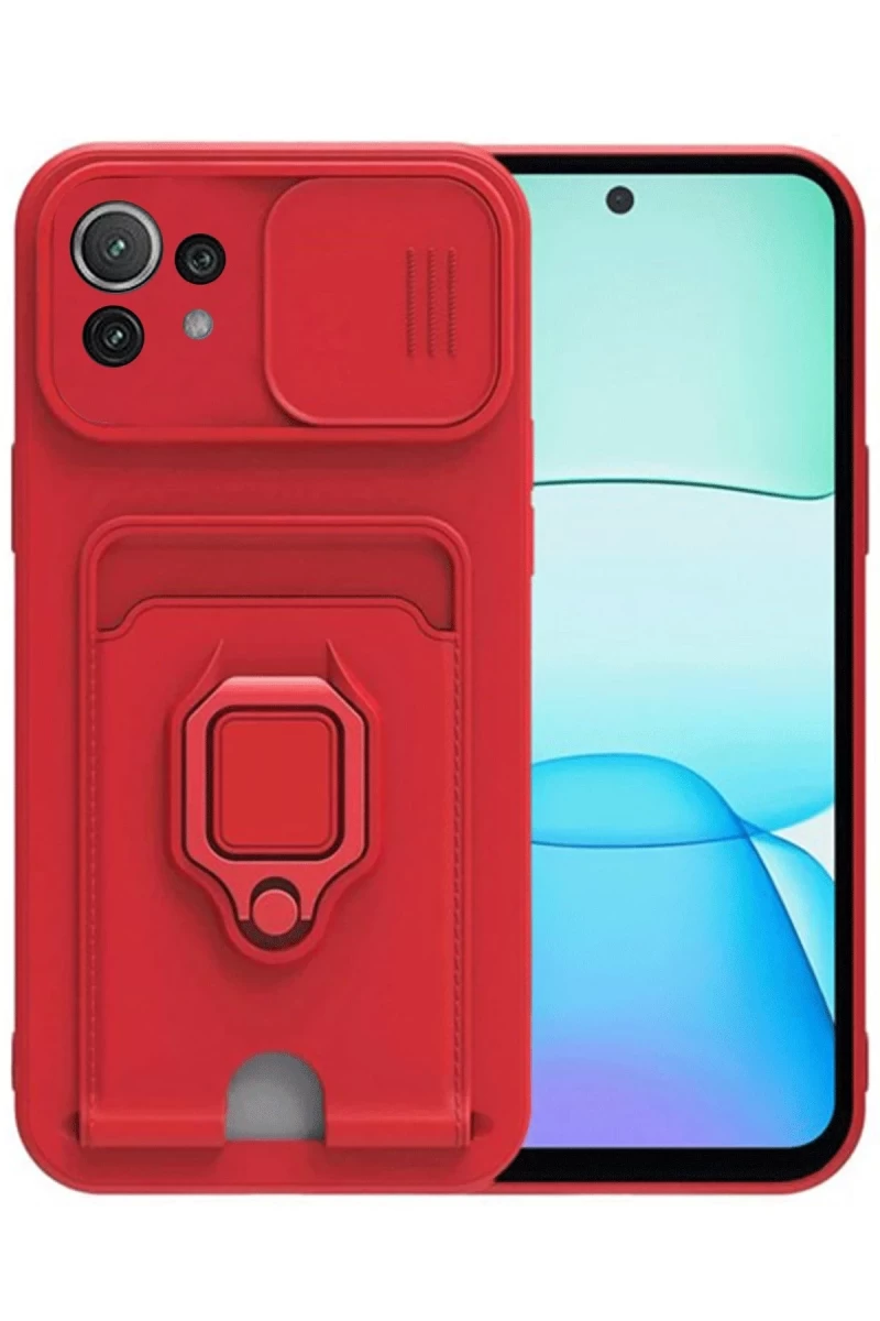 Xiaomi Mİ 11 Lite Uyumlu Kılıf Zuma Kartvizitli Yüzüklü Silikon - Kırmızı