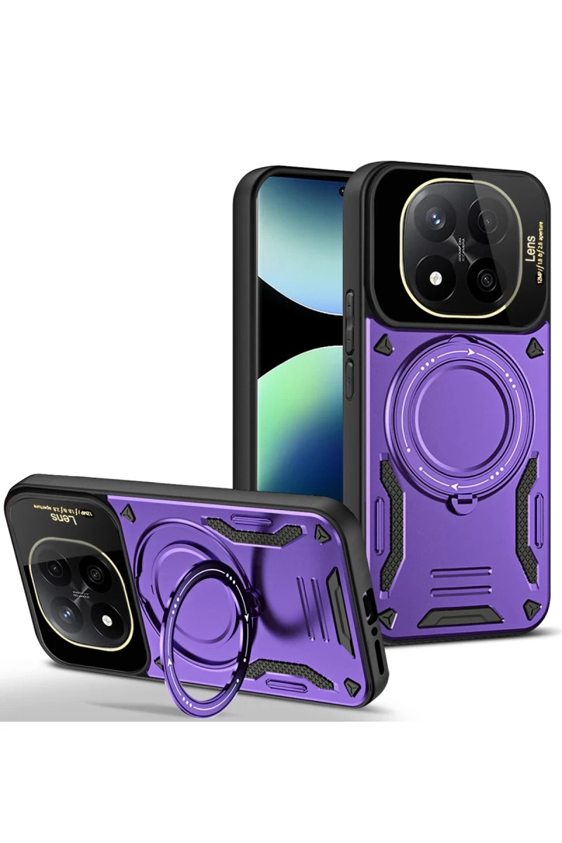 Xiaomi Redmi Note 14 Pro 4G Uyumlu Kılıf Joy Lens Standlı Kapak - Mor
