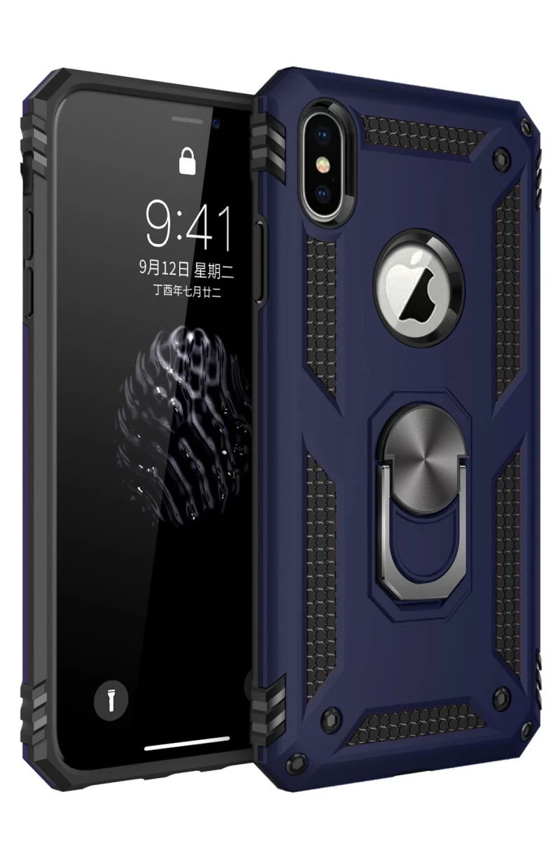 Apple iPhone XS Max Uyumlu Kılıf Sofya Yüzüklü Silikon Kapak - Lacivert