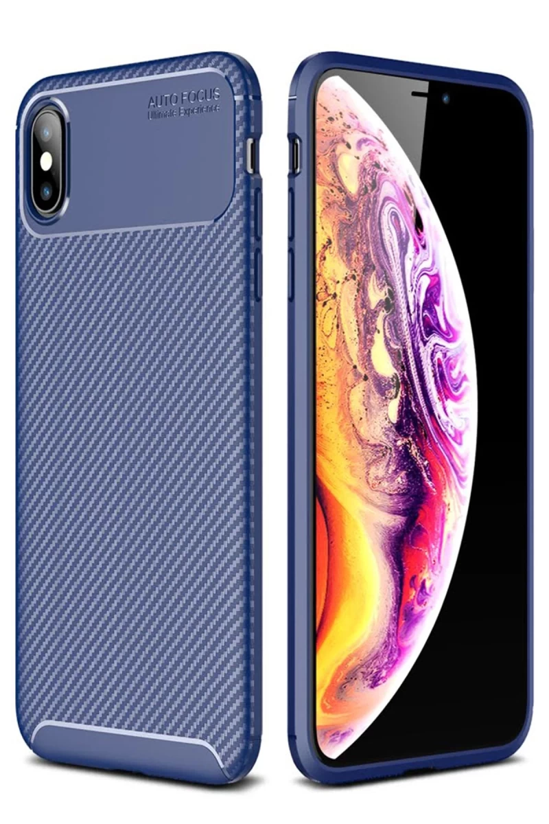 Apple iPhone XS Max Uyumlu Kılıf Auto Focus Karbon Kapak - Lacivert