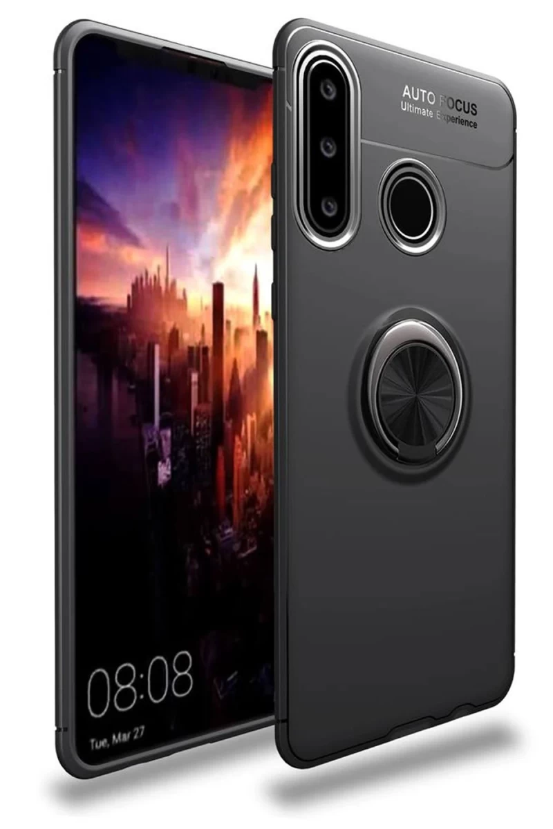 Huawei Y6P Uyumlu Kılıf Range Yüzüklü Silikon - Siyah
