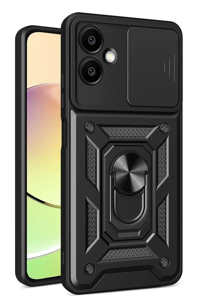 Samsung Galaxy A07 4G Uyumlu Pars Lens Yüzüklü Silikon - Siyah