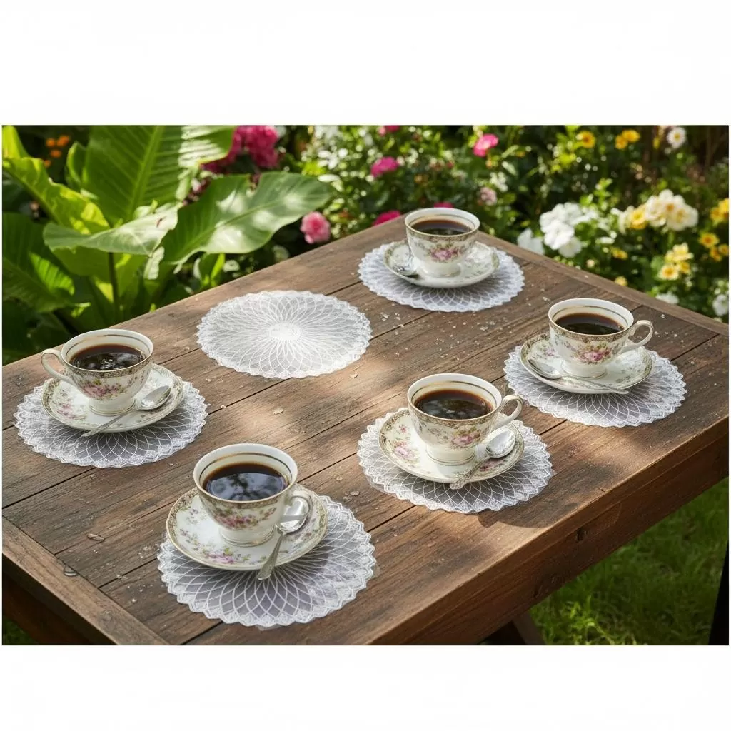 6 lı Dantel Kahve Sunumluğu 15x15 cm Asorti Desenli Modern Sunum Aksesuarı