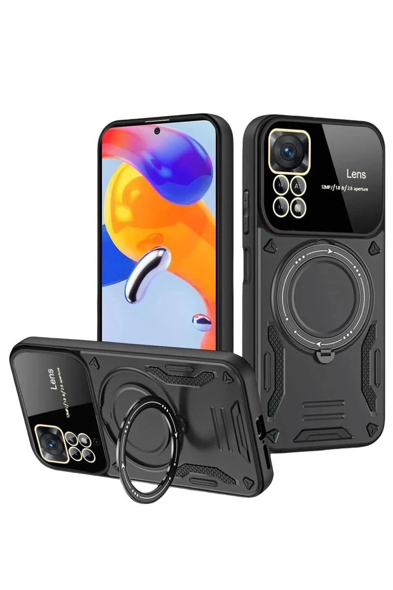 Realme 11 Pro Plus Uyumlu Joy Lens Standlı Kapak - Siyah