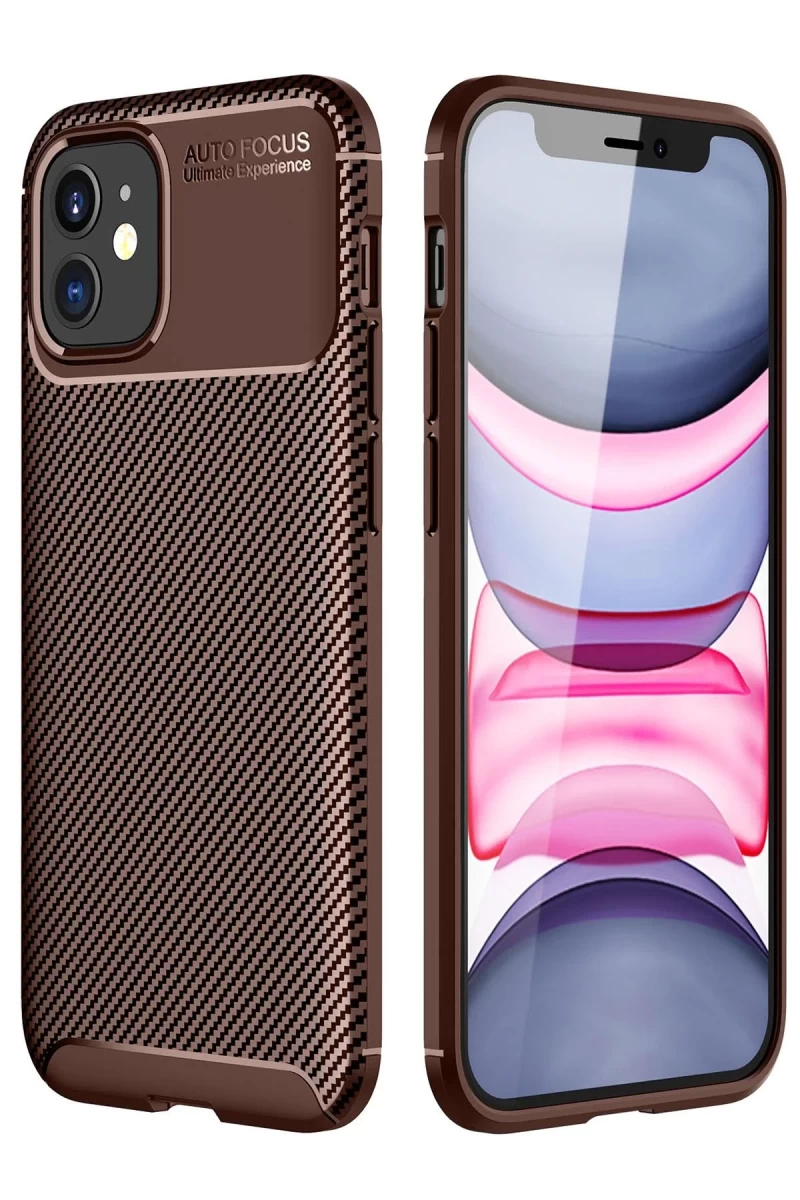 Apple iPhone 12 Mini Uyumlu Kılıf Auto Focus Karbon Kapak - Kahverengi