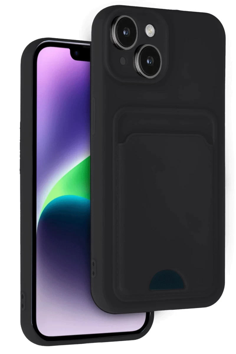 Apple iPhone 14 Uyumlu Kılıf Kelvin Kartvizitli Silikon - Siyah