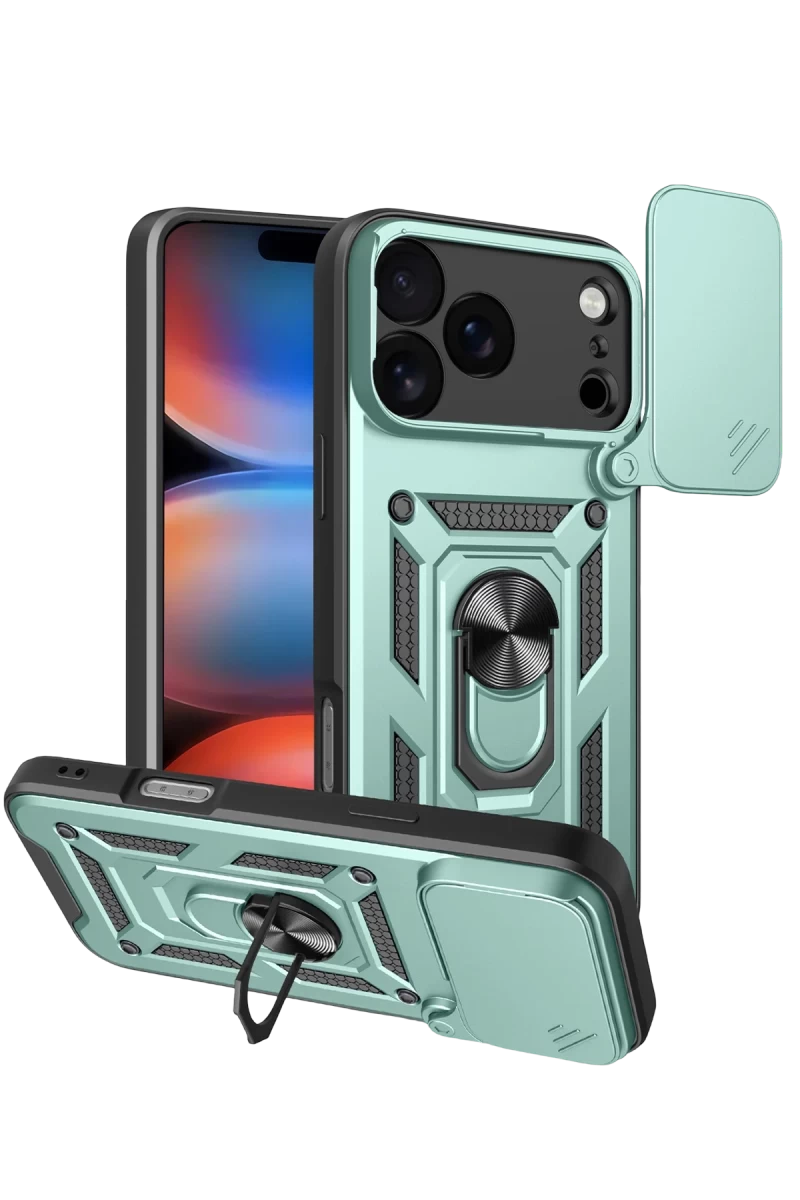 Apple iPhone 17 Pro Max Uyumlu Pars Lens Yüzüklü Silikon - Yeşil