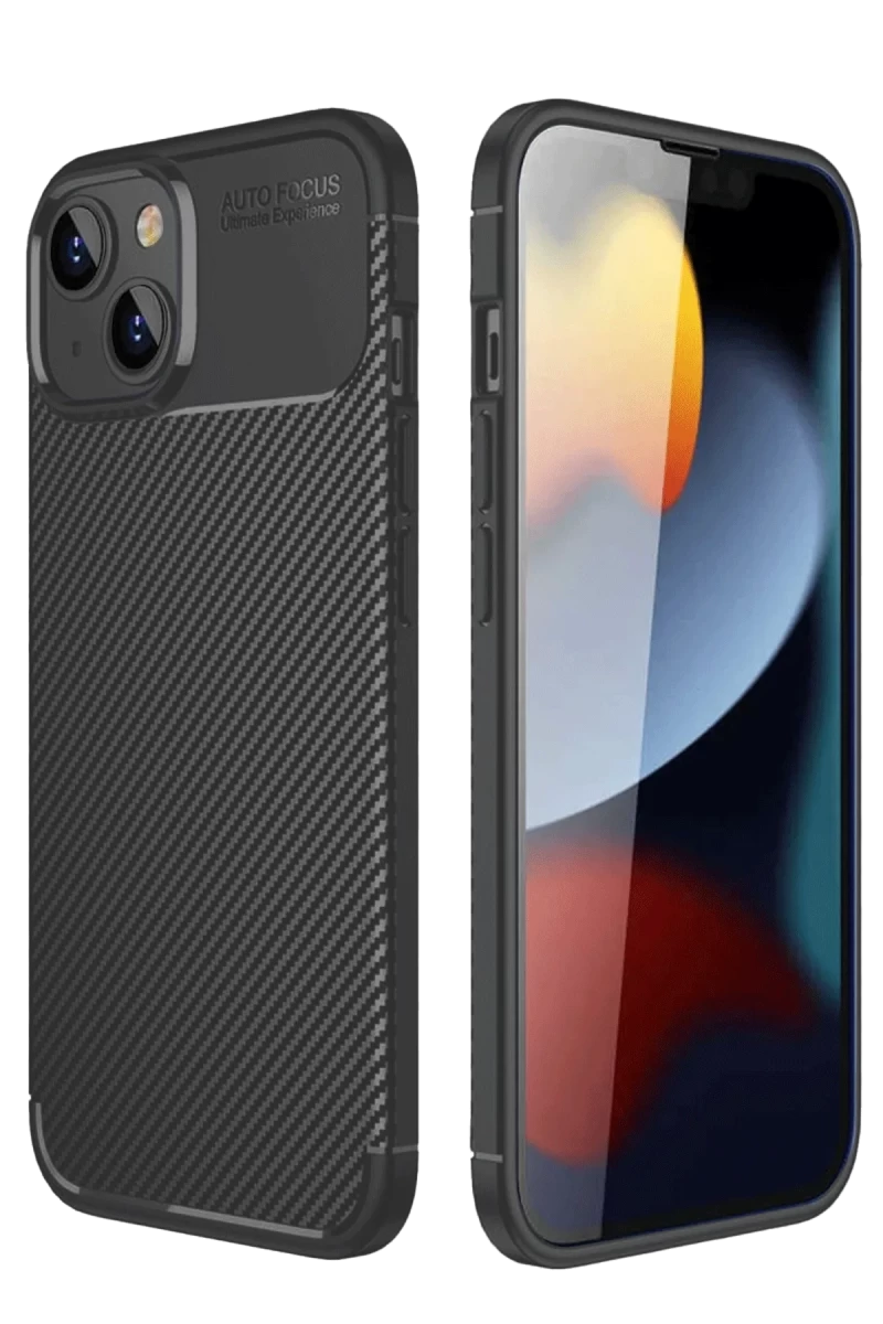 Apple iPhone 14 Uyumlu Kılıf Auto Focus Karbon Kapak - Siyah