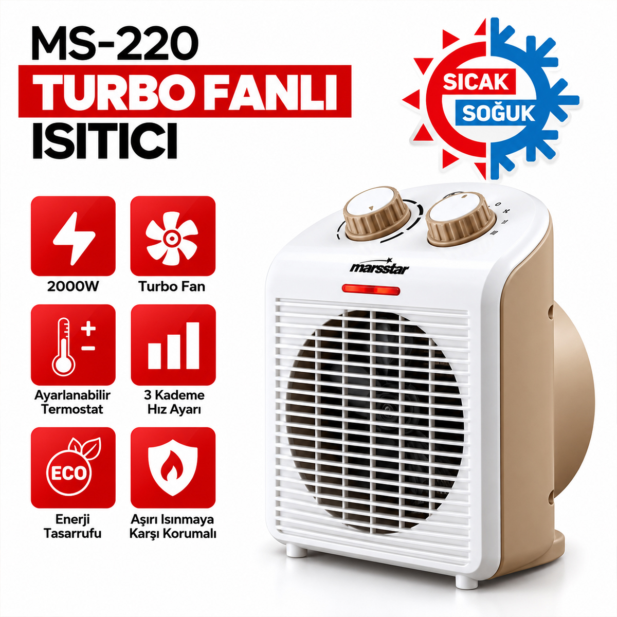 Turbo Fanlı Elektrikli Sıcak ve Soğuk Isıtıcı - 3 Kademe