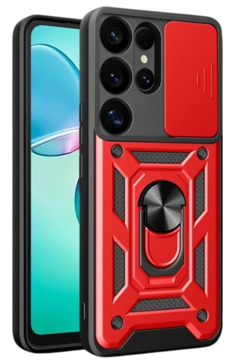 Samsung Galaxy S26 Ultra Uyumlu Pars Lens Yüzüklü Silikon - Kırmızı