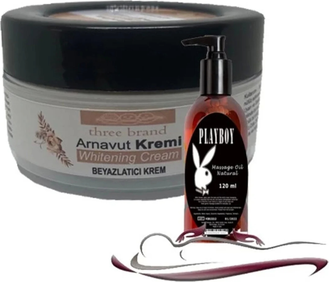 Three Brand Whitening Cream 3 Adet Arnavut Kremi 50ML  Kremi ile 120ML Playboy Masaj Yağı