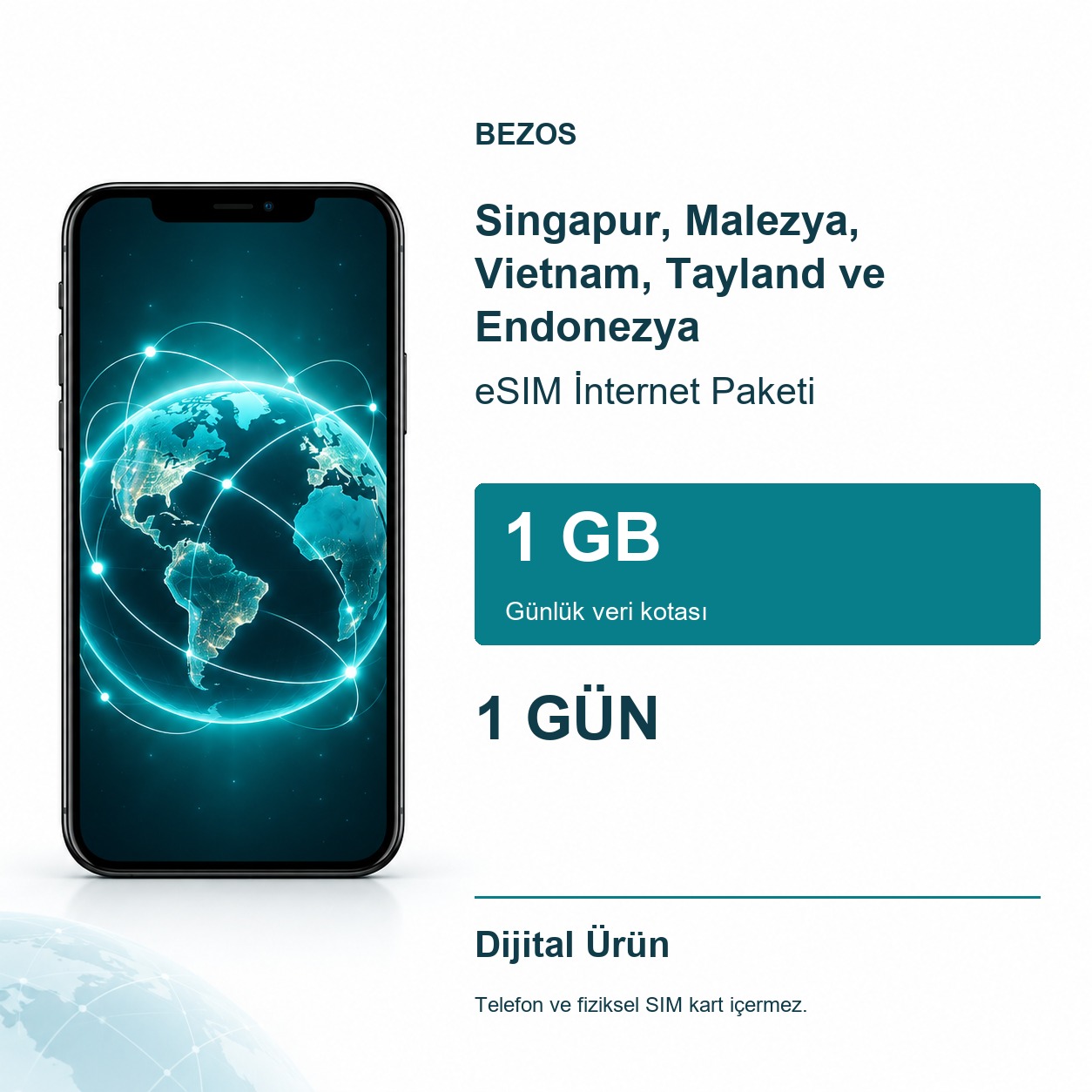 Singapur, Malezya, Vietnam, Tayland ve Endonezya eSIM İnternet Paketi Günlük 1 GB 1 Gün
