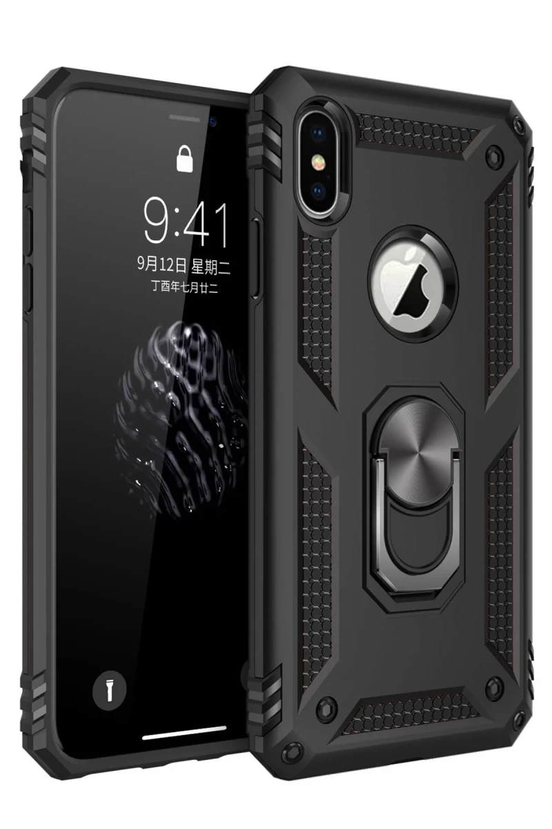 Apple iPhone XS Max Uyumlu Kılıf Sofya Yüzüklü Silikon Kapak - Siyah
