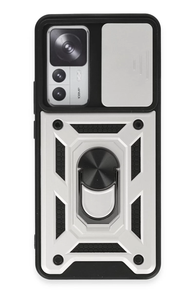 Xiaomi Mi 12T Pro Uyumlu Kılıf Pars Lens Yüzüklü Silikon - Gümüş